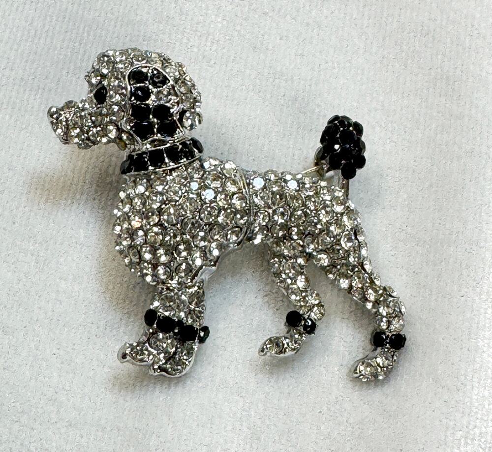 New Clear Rhinestone Poodle Brooch Pendant Silver Dog Puppy Crystal 2"  CP200